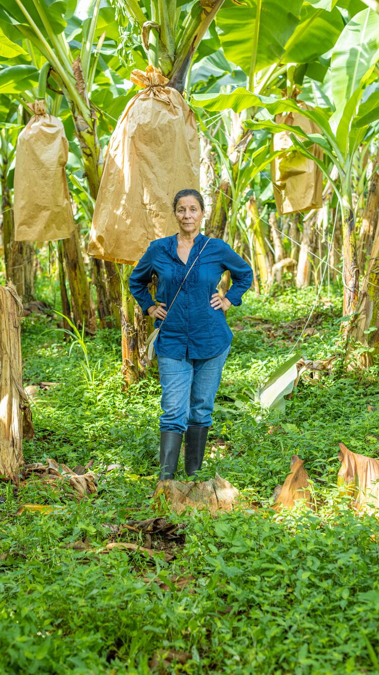 Landwirtin in einer Bananen-Plantage