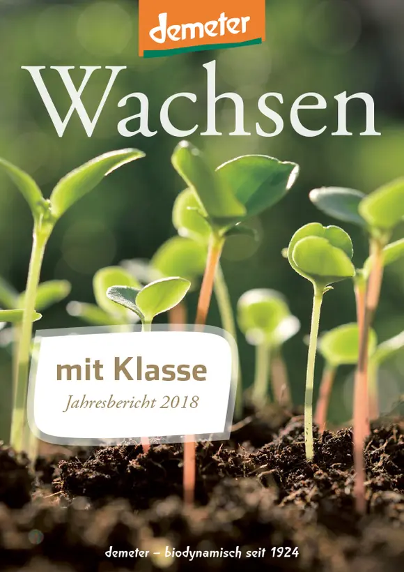 Cover des Jahresberichts 2018 zeigt Keimlinge mit der Überschrift "Wachsen mit Klasse"